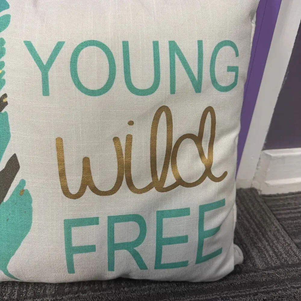 Young Wild Free Decorative Throw Pillow Boho Feather Print Thro Accent Cushion